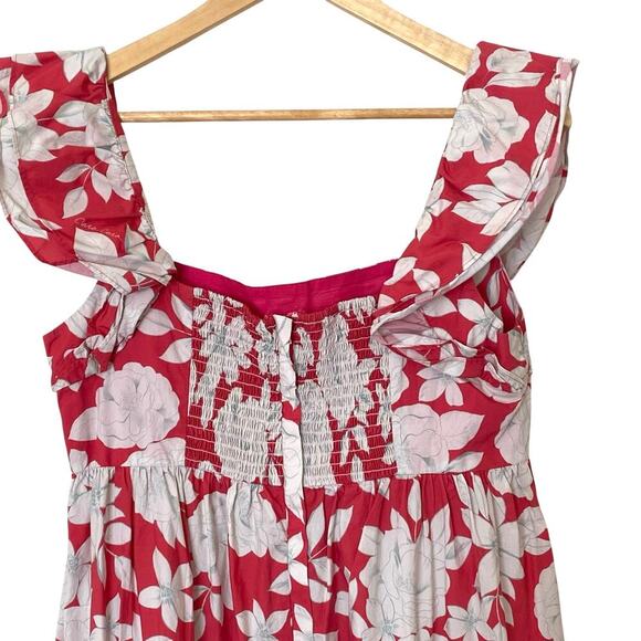 CARA CARA Lexa Floral Tiered Smocked Mini Dress Raspberry Pink White,Large - Picture 10 of 16